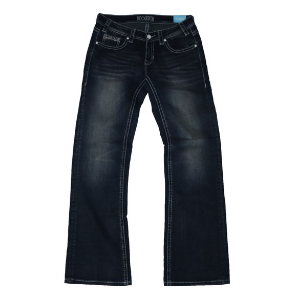 Rock & Roll Cowgirl Ladies Riding Boot Cut Jeans 29x34 Rhinestone Big Stitch - Picture 2 of 14